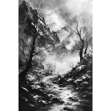 Black and White Landscape Painting Art